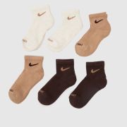 Nike brown multi kids basic ankle socks 6 pack