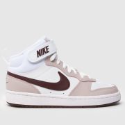 Nike white & burgundy court borough mid 2 Girls Youth trainers