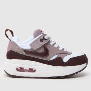 Nike white & burgundy air max 1 easyon Girls Junior trainers