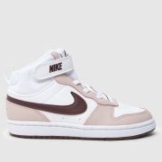 Nike white & burgundy court borough mid 2 Girls Junior trainers