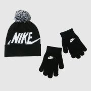 Nike black & white kids swoosh pom beanie set