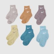 Nike blue multi kids quarter socks 6 pack